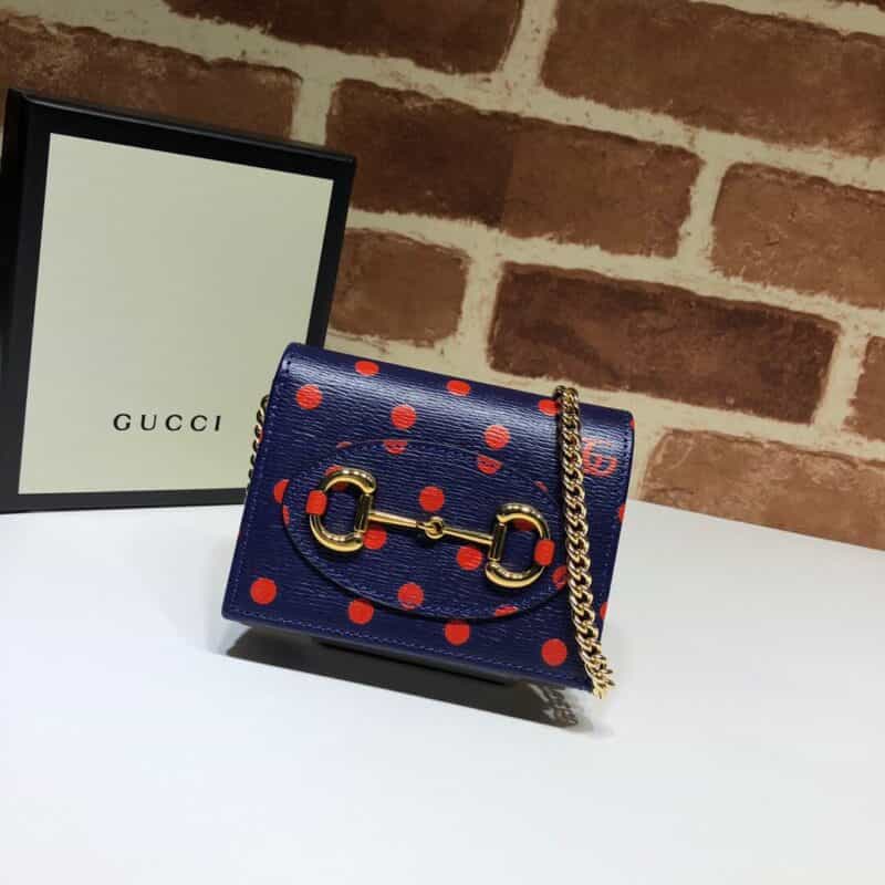 GUCCI古驰马衔扣1955系列波点蓝肩背包623180