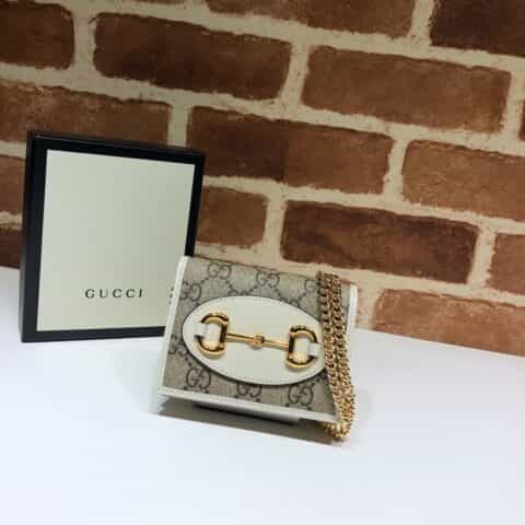 GUCCI古驰马衔扣1955系列双G帆布皮革肩背包623180