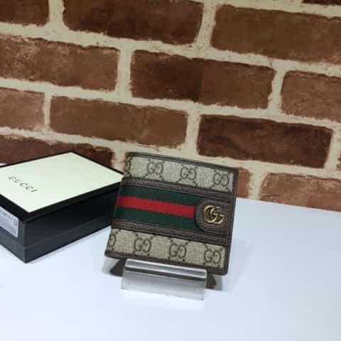 GUCCI古驰红绿条纹GG短款钱包597609