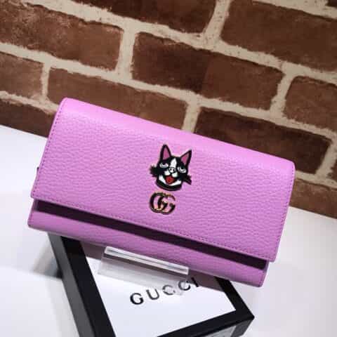 GUCCI古驰粉紫色牛皮GG钱包499324