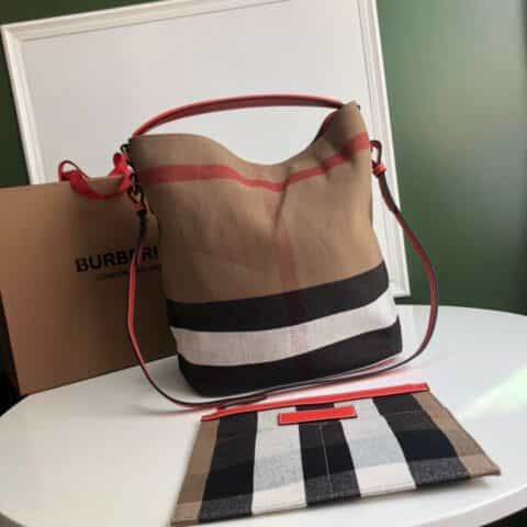 Burberry巴宝莉原单星款撞色黄麻帆布Hobo包