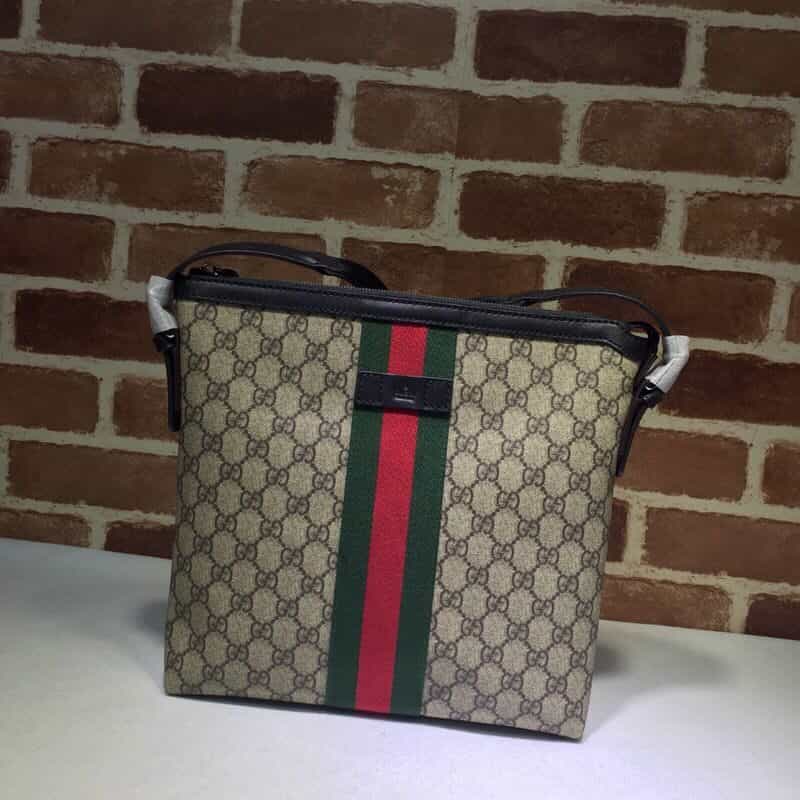 GUCCI古驰饰条纹织带高级人造帆布邮差包387111