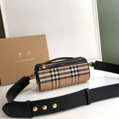 Burberry巴宝莉典藏 Vintage 复古格纹圆柱形迷你包