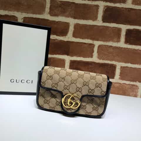 GUCCI古驰杏色GG布皮革饰边单肩斜挎包574969