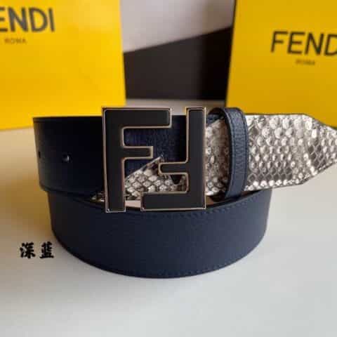 FENDI芬迪   FF徽标精湛工艺金属扣头层牛皮拼接蛇皮腰带