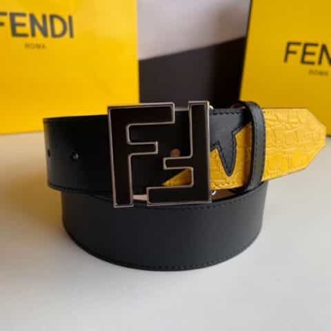 FENDI芬迪   FF徽标精湛工艺金属扣头层牛皮拼接蛇皮腰带
