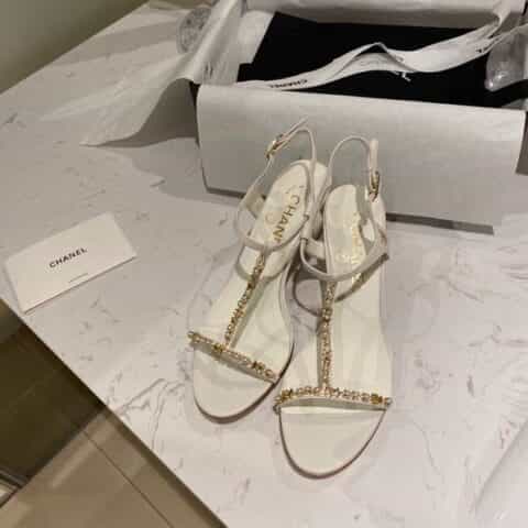 CHANEL香奈儿 2021ss进口羊皮垫脚新款带钻高跟鞋