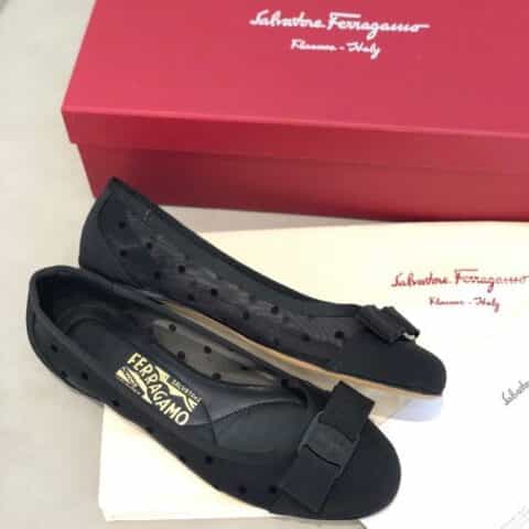SF salvatore Ferragamo 菲拉格慕春夏新款波点网纱面圆头高跟中跟平底