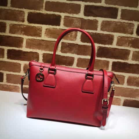 GUCCI古驰女士荔枝纹牛皮中号手提斜挎包449659
