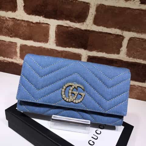 GUCCI古驰蓝色牛仔布GG钱夹443436