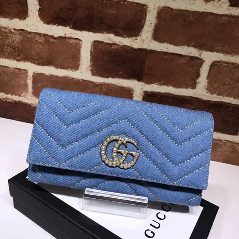 GUCCI古驰蓝色牛仔布GG钱夹443436