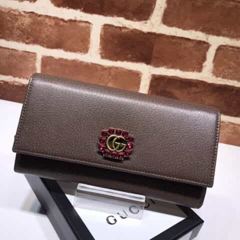 GUCCI古驰红色水晶双G装饰全皮钱夹499779