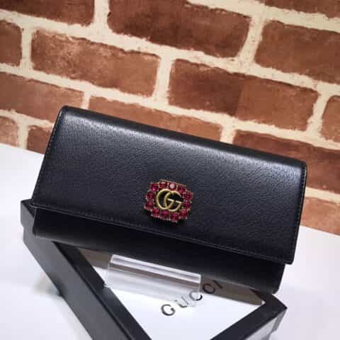 GUCCI古驰红色水晶双G装饰全皮钱夹499779