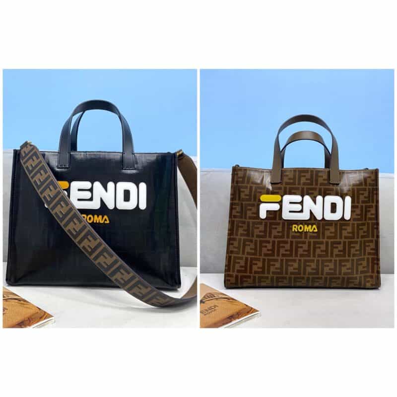 FENDI芬迪F字样立体皮块拼接图案购物袋8258AS