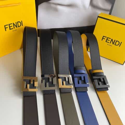 FENDI芬迪 FF徽标精湛工艺金属扣头层牛皮双面用腰带4.0cm