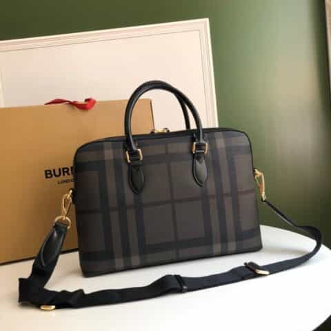 Burberry巴宝莉烟熏格纹裁片男款公文包