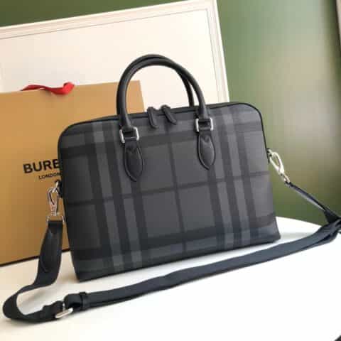 Burberry巴宝莉烟熏格纹裁片男款公文包