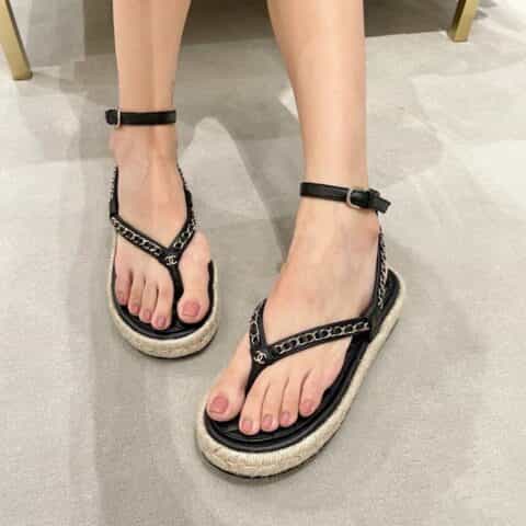 chanel香奈儿 ????早春麻绳底 夹脚凉鞋