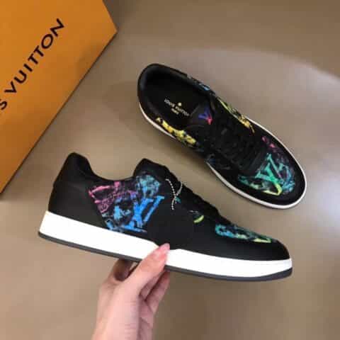 LV/路易威登 经典L老花印花帆布面拼接头层牛皮男士高端休闲运动鞋