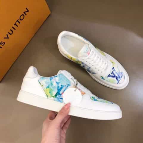 LV/路易威登 经典L老花印花帆布面拼接头层牛皮男士高端休闲运动鞋