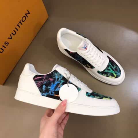 LV/路易威登 经典L老花印花帆布面拼接头层牛皮男士高端休闲运动鞋