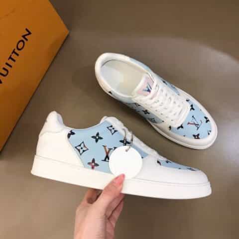 LV/路易威登 经典L老花印花帆布面拼接头层牛皮男士高端休闲运动鞋
