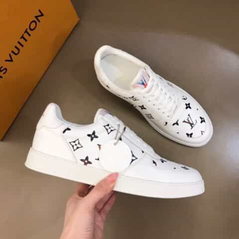 LV/路易威登 经典L老花印花帆布面拼接头层牛皮男士高端休闲运动鞋