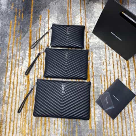 Saint laurent Ysl Monogram大号手拿包 379039黑色银扣