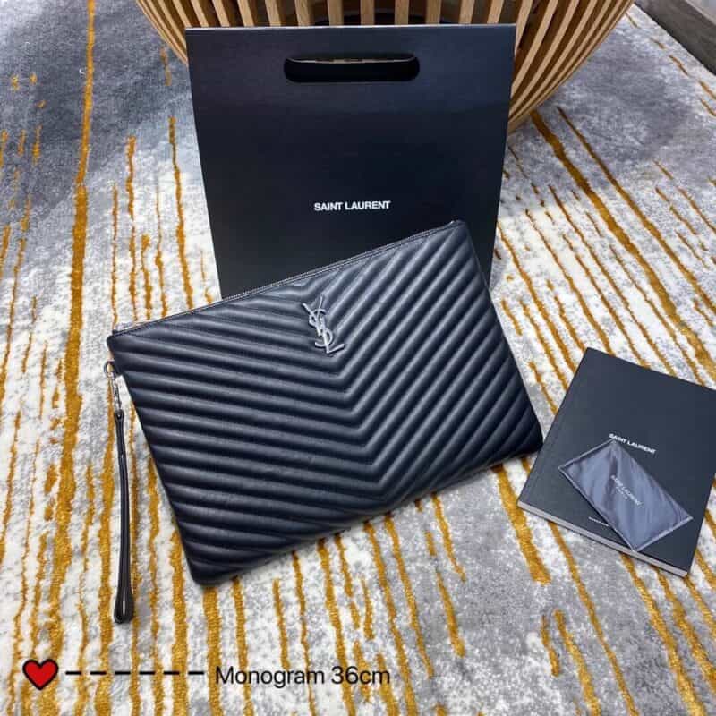 Saint laurent Ysl Monogram大号手拿包 379039黑色银扣
