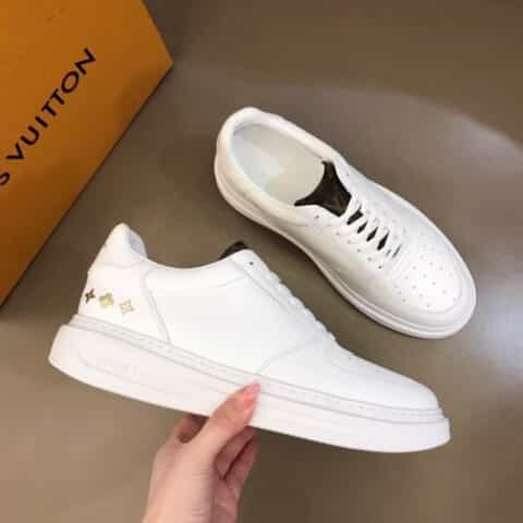 LV/路易威登 经典L老花印花帆布面拼接头层牛皮男士高端休闲运动鞋