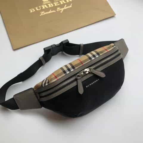 Burberry巴宝莉尼龙材质装饰提花精纺品牌徽标腰包