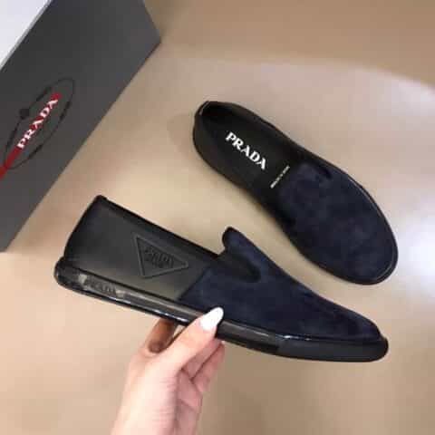PRADA/普拉达 进口原版头层牛皮P家新品男士套脚乐福便鞋