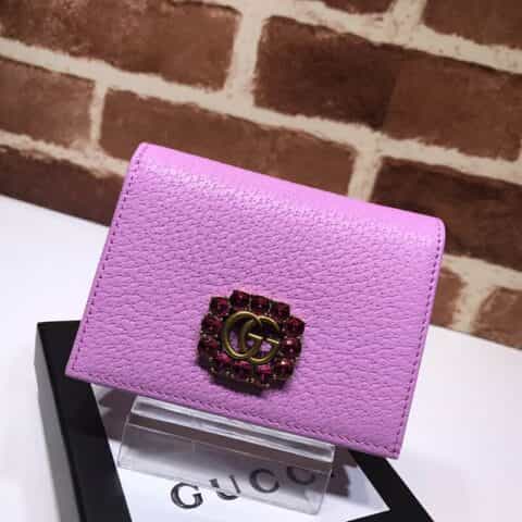 GUCCI古驰红色水晶粉色全皮卡片夹 499783