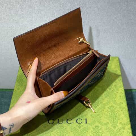 Gucci Denim牛仔Woc钱夹链条包