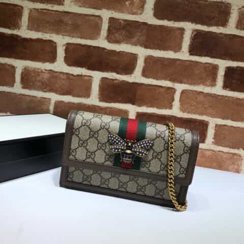 GUCCI古驰杏PVC/皮革链条单肩斜挎包476079