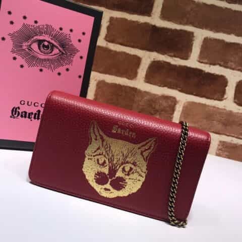 GUCCI古驰Garden Cat Woc 猫咪烫金印花链条包521552
