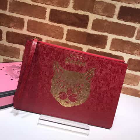 GUCCI古驰猫头图案男女通用手拿包516928