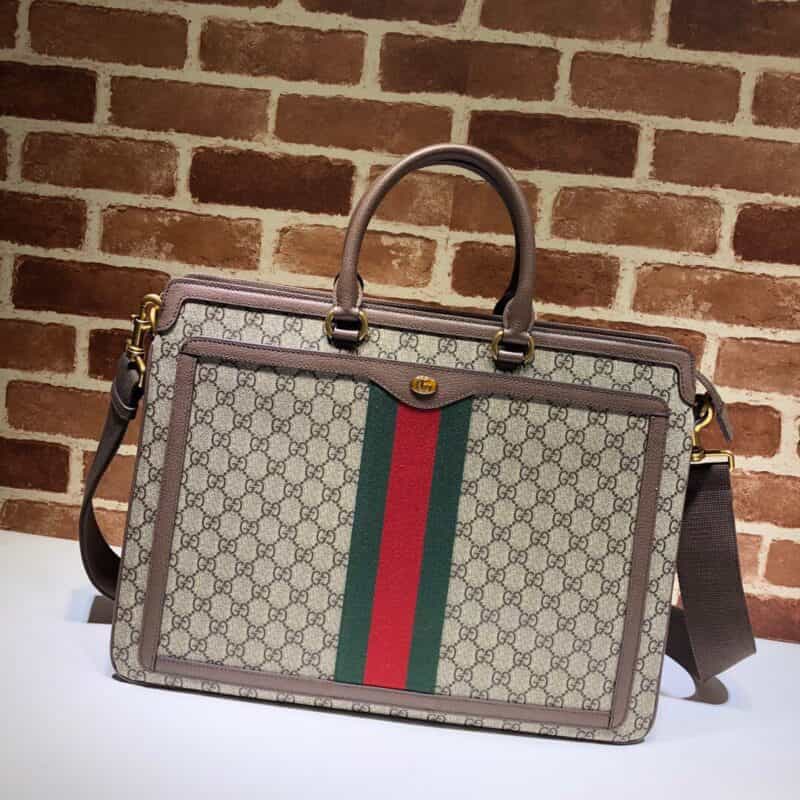 GUCCI古驰双G帆布棕色皮革滚边手提单肩包547970