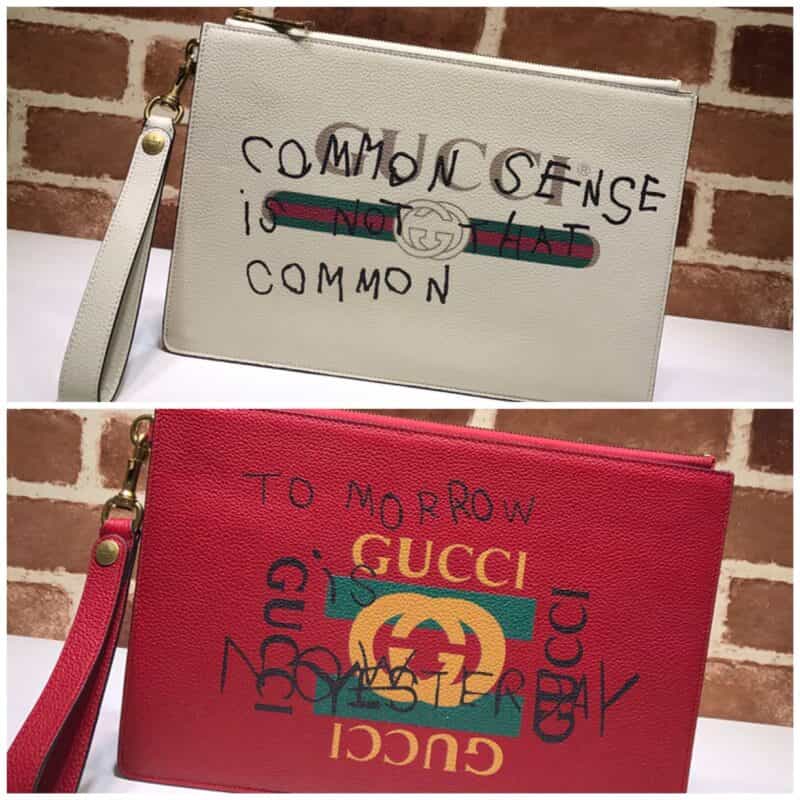 GUCCI古驰织纹皮革涂鸦印花手拿包494320