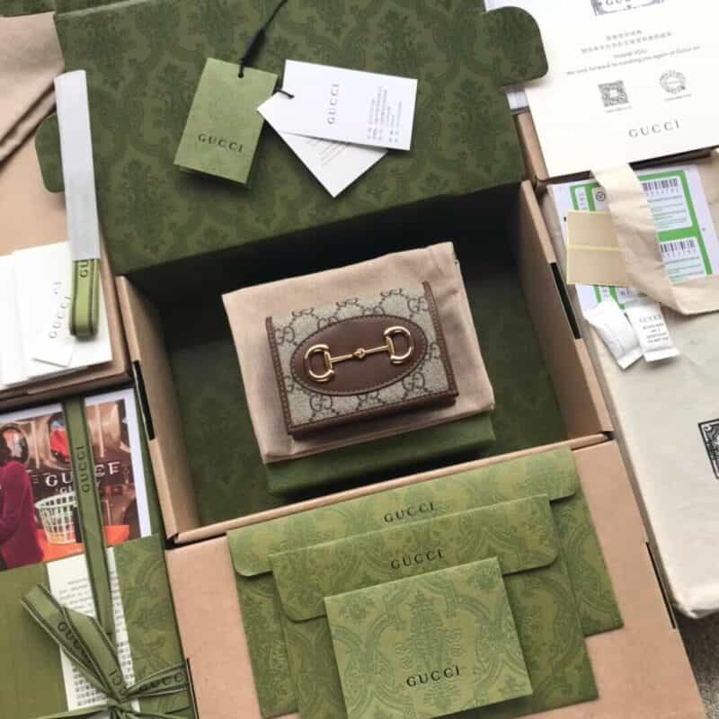 Gucci 1955马衔扣卡包 621887 帆布/棕皮