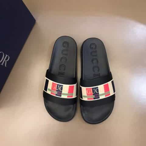 GUCCI古驰    头层小牛皮材质G家新品男士拖鞋