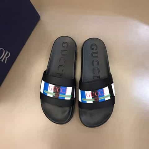 GUCCI古驰    头层小牛皮材质G家新品男士拖鞋