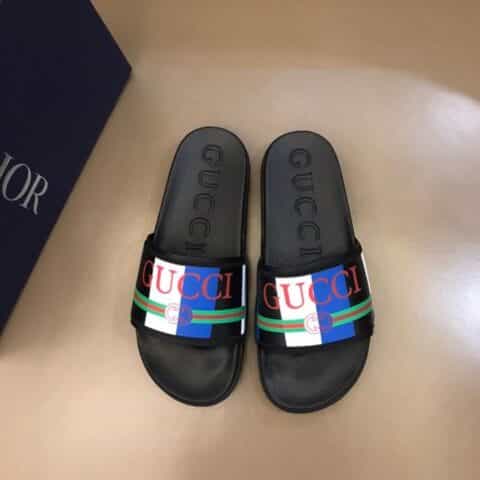 GUCCI古驰    头层小牛皮材质G家新品男士拖鞋