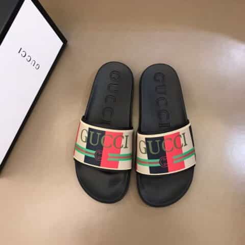 GUCCI古驰    头层小牛皮材质G家新品男士拖鞋