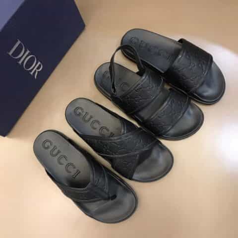 GUCCI古驰    头层小牛皮材质G家新品男士拖鞋