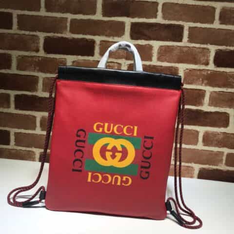 GUCCI古驰黄色柔软皮革抽绳背包523586