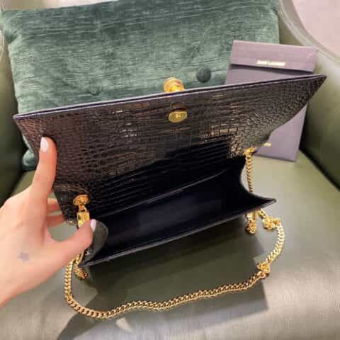 Saint laurent Ysl Kate 24 Bag 354119黑色鳄鱼纹金扣