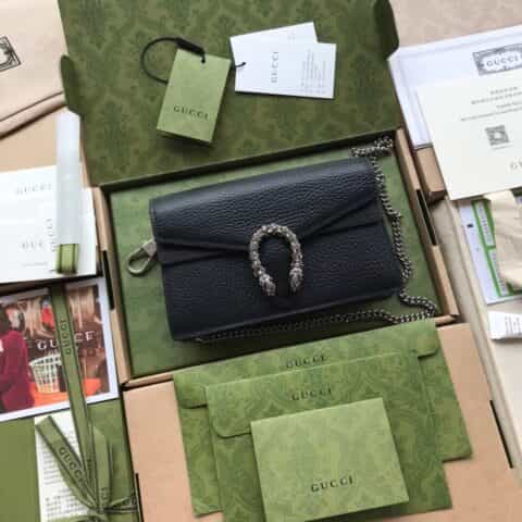 Gucci Dionysus真皮链条超迷你斜挎包 476430黑色全皮