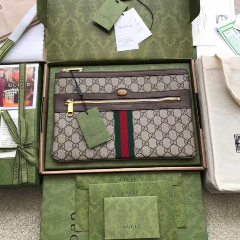 Gucci Ophidia系列高级帆布手拿包 517551 帆布/啡皮