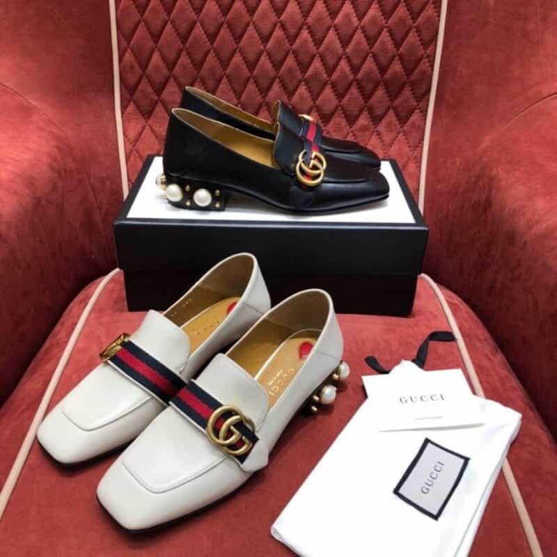 Gucci古驰 进口优质胎牛皮经典后踩珍珠跟乐福鞋
